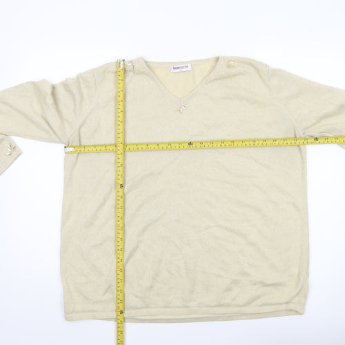 Bonmarché Women’s Beige V-Neck Pullover Jumper XL Long Sleeve Knit
