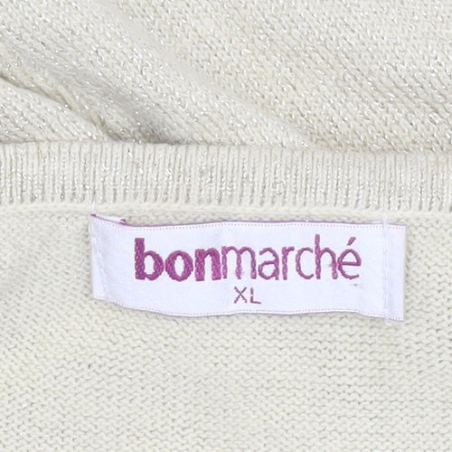 Bonmarché Women’s Beige V-Neck Pullover Jumper XL Long Sleeve Knit