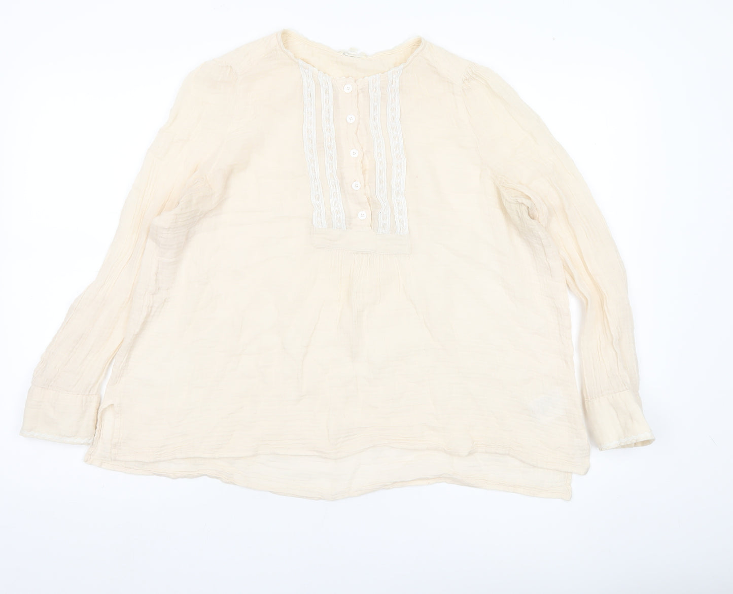 Pablo Women’s Ivory Cotton Tunic Blouse Size 16 Long Sleeve