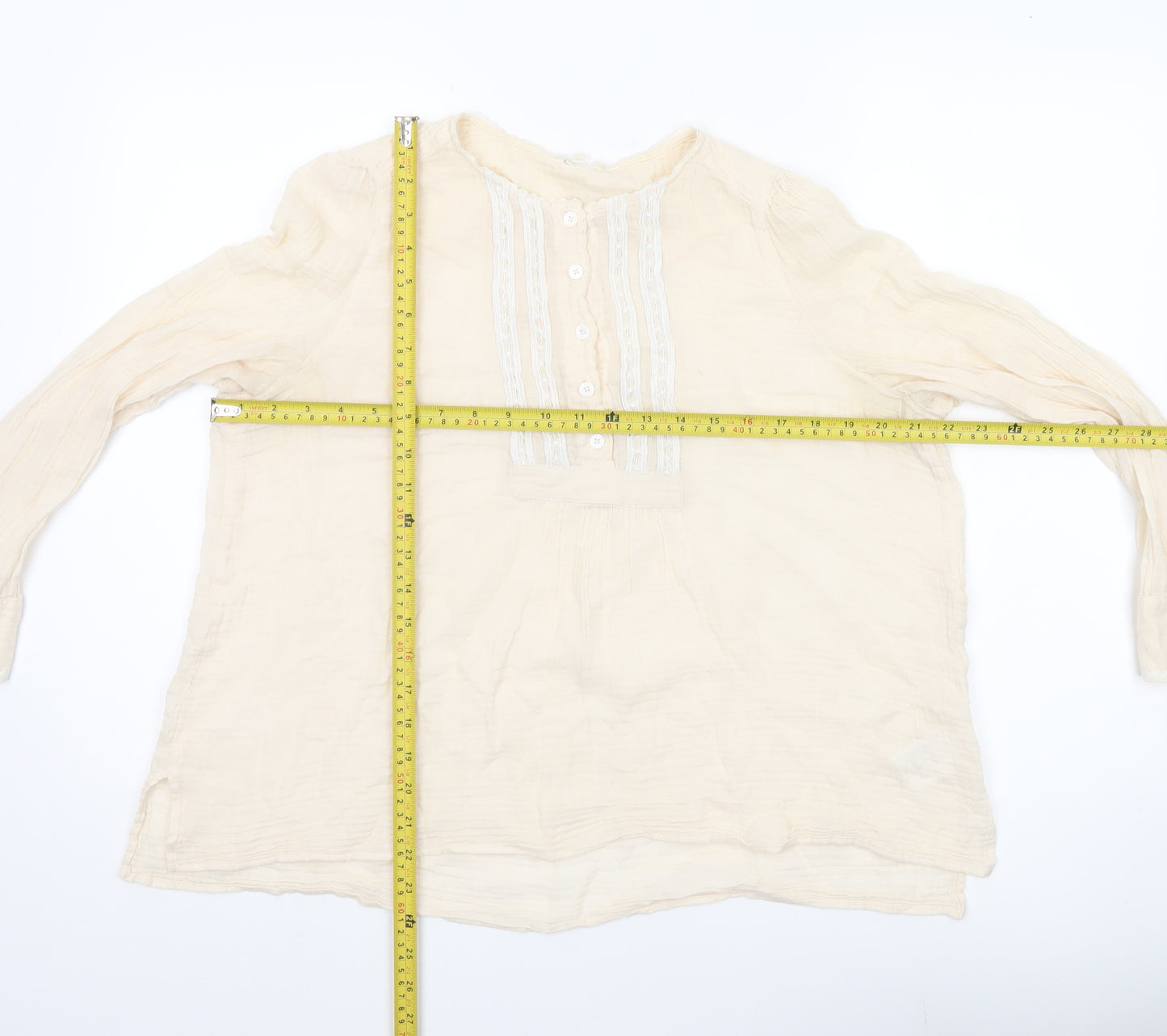 Pablo Women’s Ivory Cotton Tunic Blouse Size 16 Long Sleeve
