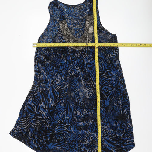 M&Co Womens Blue Black Animal Print Shift Dress Size 20 Beaded Neckline