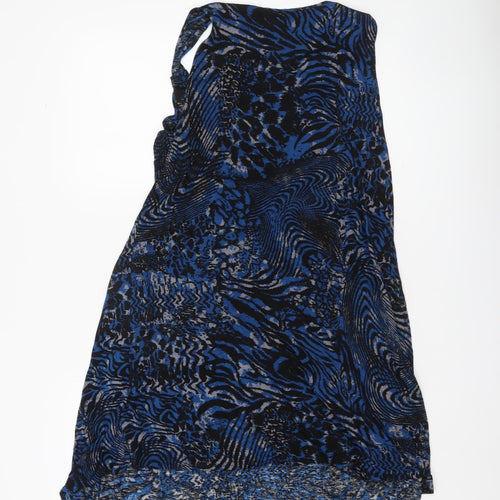 M&Co Womens Blue Black Animal Print Shift Dress Size 20 Beaded Neckline
