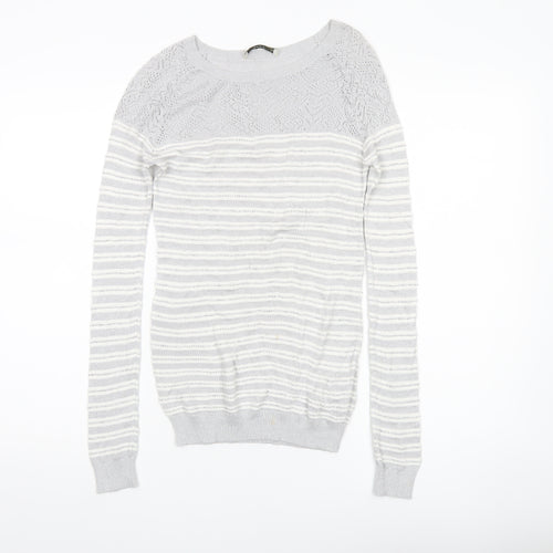 Oasis Women’s Grey Striped Knit Pullover Jumper XS Boat Neck
