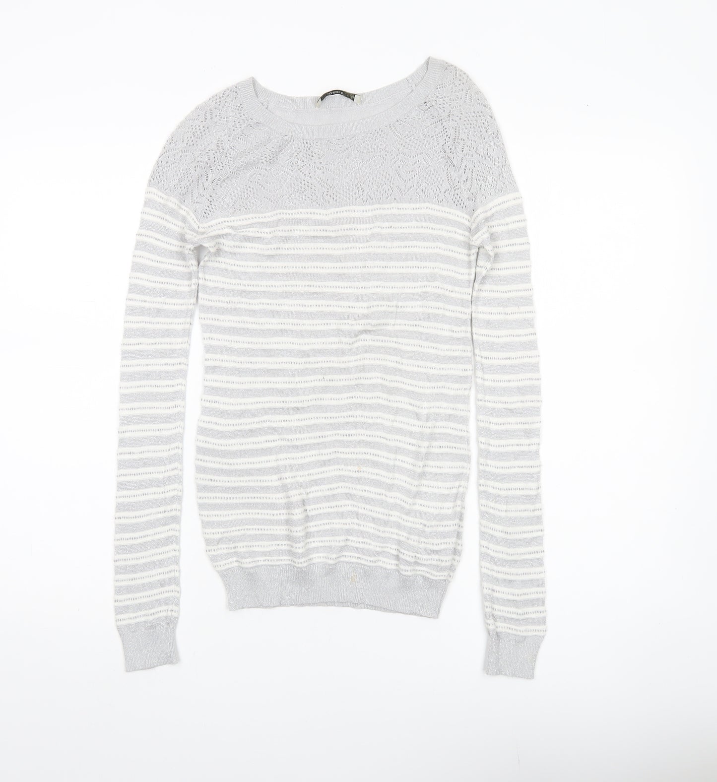 Oasis Women’s Grey Striped Knit Pullover Jumper XS Boat Neck