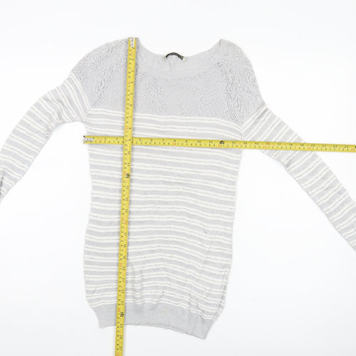 Oasis Women’s Grey Striped Knit Pullover Jumper XS Boat Neck