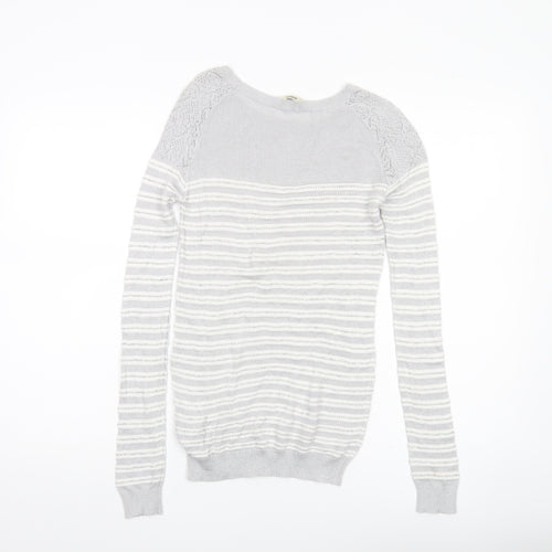 Oasis Women’s Grey Striped Knit Pullover Jumper XS Boat Neck