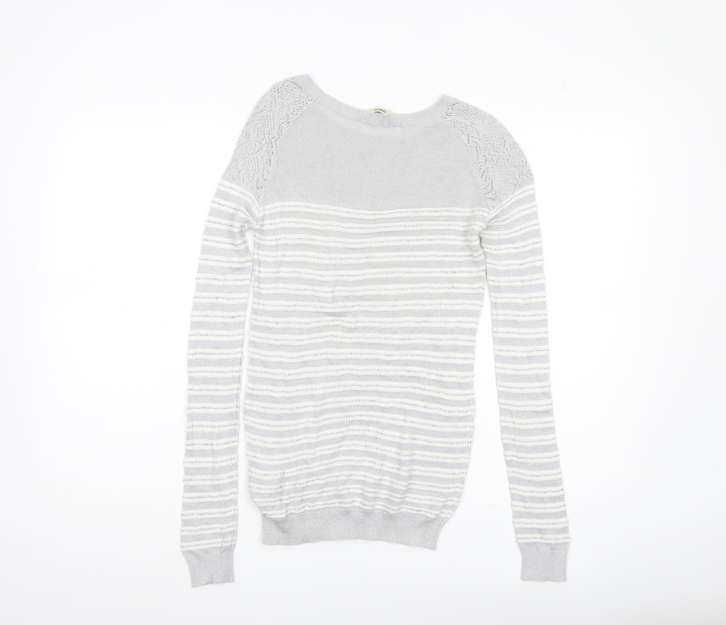 Oasis Women’s Grey Striped Knit Pullover Jumper XS Boat Neck