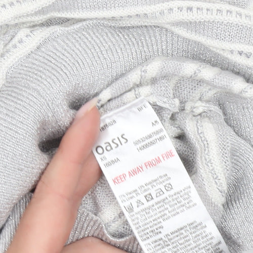 Oasis Women’s Grey Striped Knit Pullover Jumper XS Boat Neck