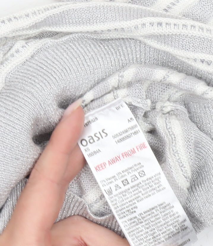 Oasis Women’s Grey Striped Knit Pullover Jumper XS Boat Neck