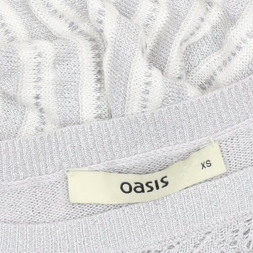 Oasis Women’s Grey Striped Knit Pullover Jumper XS Boat Neck