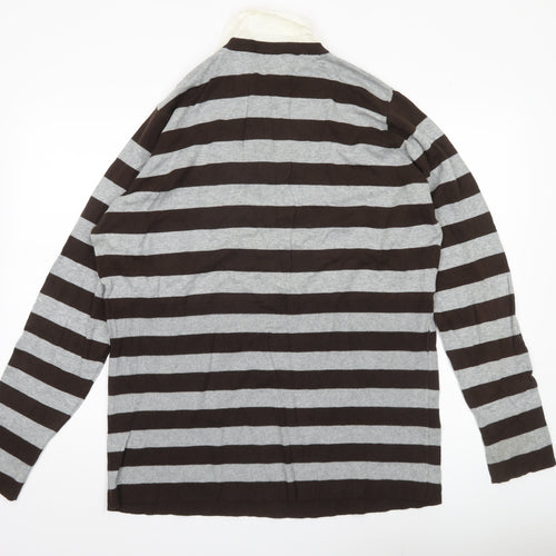 Yessica Women’s XL Brown Grey Striped V-Neck Pullover Jumper