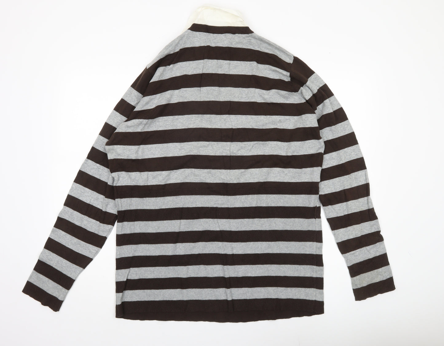 Yessica Women’s XL Brown Grey Striped V-Neck Pullover Jumper