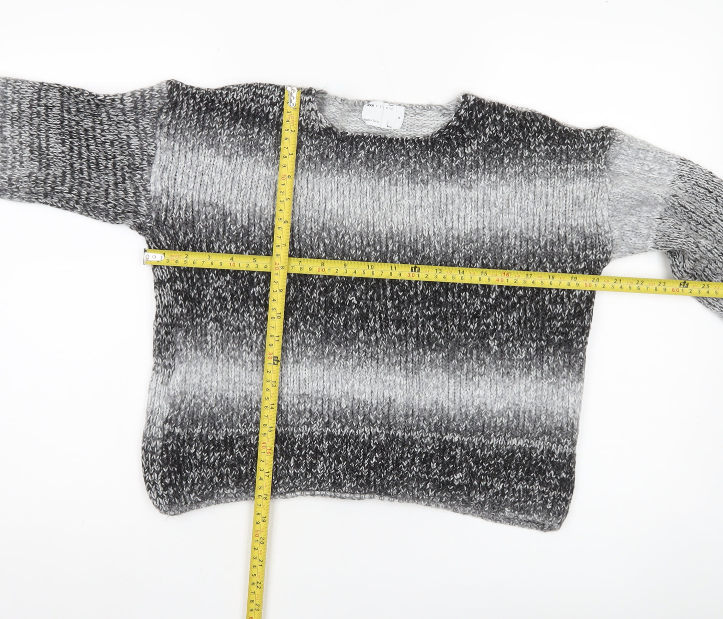 ASOS Womens Grey Ombre Chunky Knit Pullover Jumper UK 12 Crew Neck