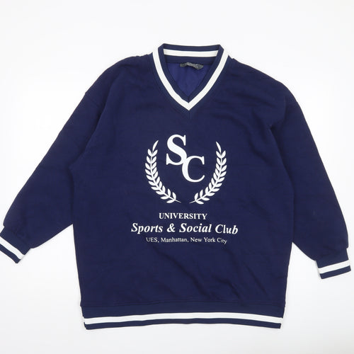 Primark Womens Navy Sweatshirt Small V-Neck University Print