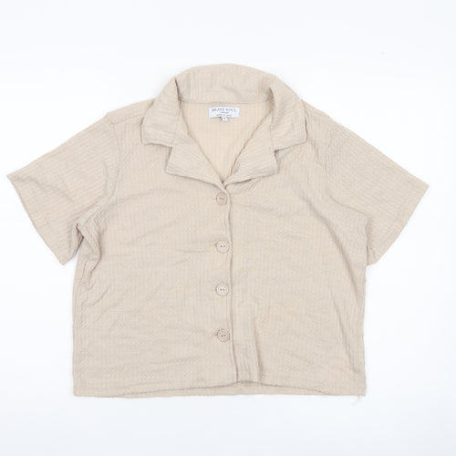 Brave Soul Women’s Beige Cropped Button-Up Shirt S Casual