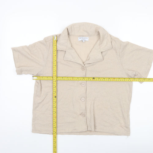 Brave Soul Women’s Beige Cropped Button-Up Shirt S Casual