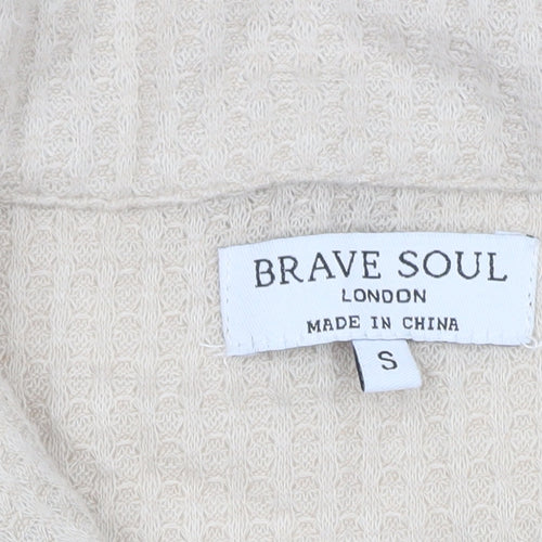 Brave Soul Women’s Beige Cropped Button-Up Shirt S Casual