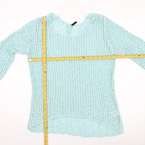b.young Women’s Blue Open-Knit Pullover Jumper Size M