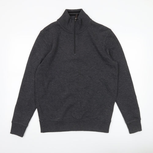 Maine New England Men’s Grey Small 1/2 Zip High Neck Cotton Jumper