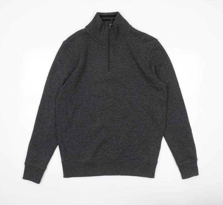 Maine New England Men’s Grey Small 1/2 Zip High Neck Cotton Jumper