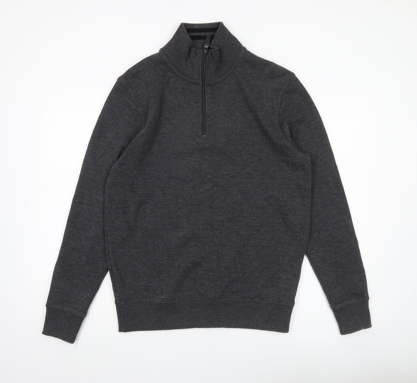 Maine New England Men’s Grey Small 1/2 Zip High Neck Cotton Jumper