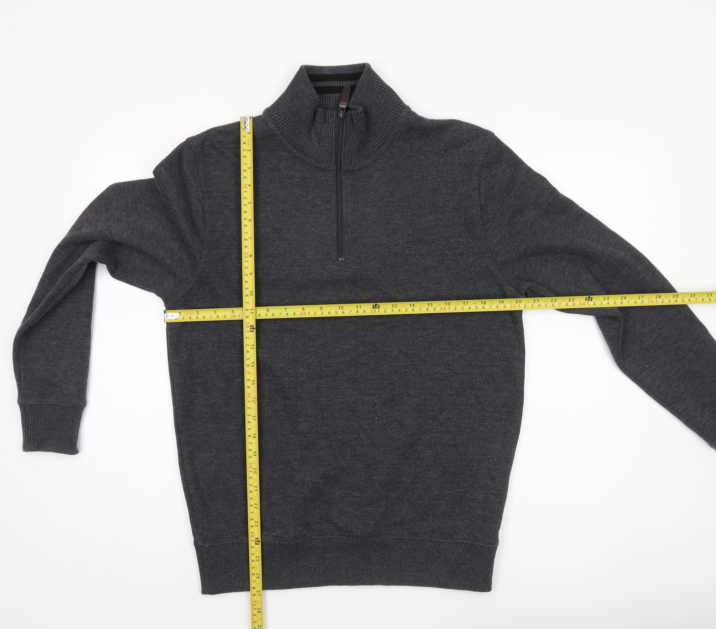 Maine New England Men’s Grey Small 1/2 Zip High Neck Cotton Jumper