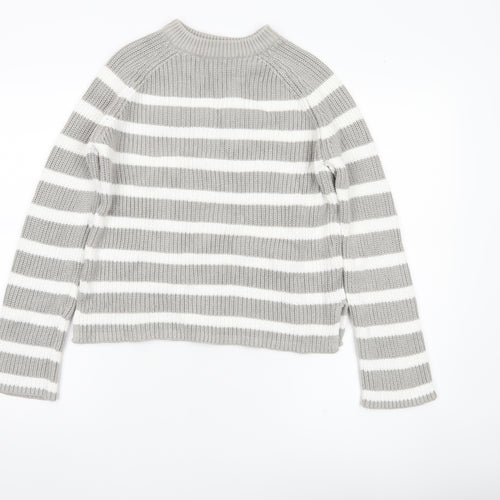 Marks and Spencer Womens Grey Striped Chunky Knit Jumper S
