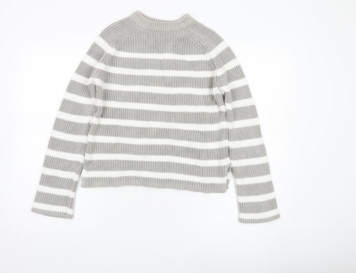 Marks and Spencer Womens Grey Striped Chunky Knit Jumper S