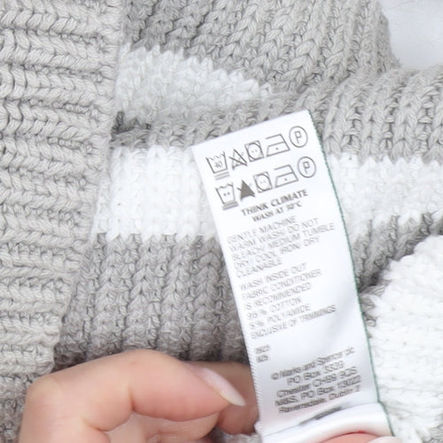 Marks and Spencer Womens Grey Striped Chunky Knit Jumper S