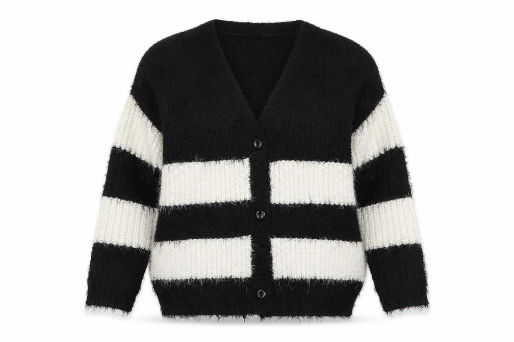 Republic Women’s Black White Striped Chunky Cardigan Size S