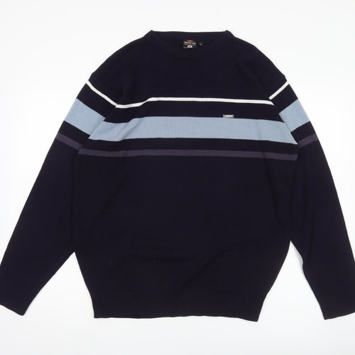 Rapid Fire Men's Blue Striped Pullover Jumper L Crew Neck Knit