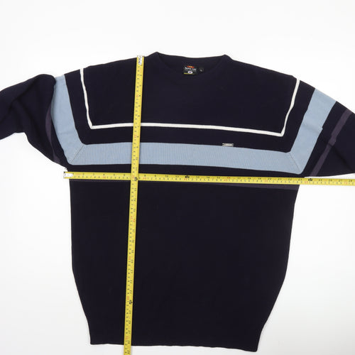 Rapid Fire Men's Blue Striped Pullover Jumper L Crew Neck Knit