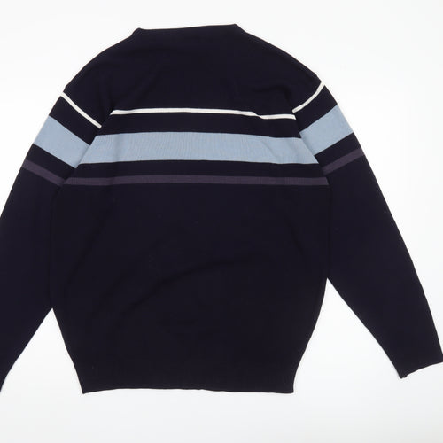 Rapid Fire Men's Blue Striped Pullover Jumper L Crew Neck Knit