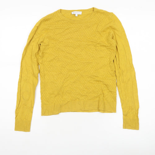 Warehouse Womens Yellow Knit Jumper Size 6 Crew Neck Long Sleeve