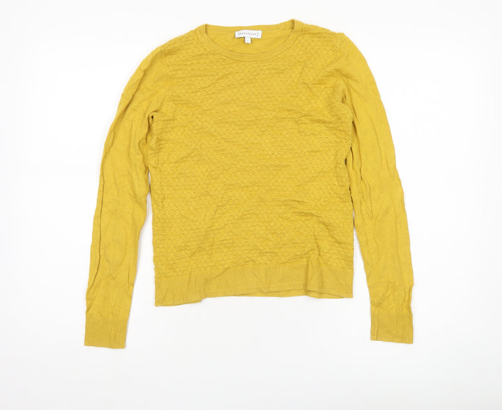 Warehouse Womens Yellow Knit Jumper Size 6 Crew Neck Long Sleeve