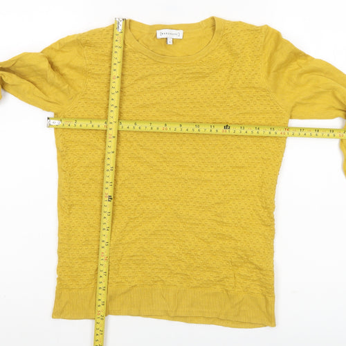 Warehouse Womens Yellow Knit Jumper Size 6 Crew Neck Long Sleeve