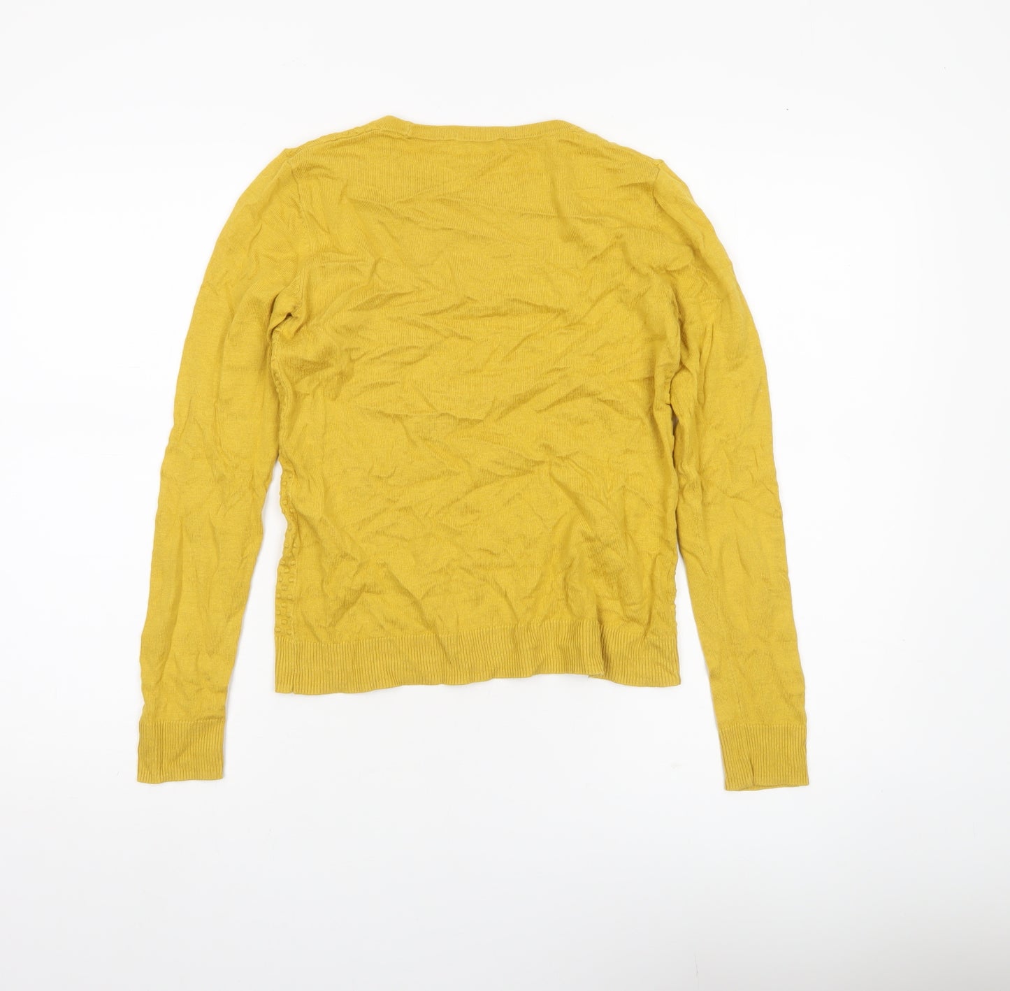Warehouse Womens Yellow Knit Jumper Size 6 Crew Neck Long Sleeve