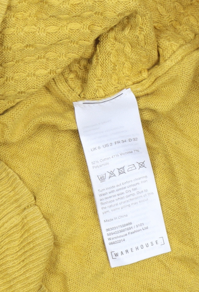 Warehouse Womens Yellow Knit Jumper Size 6 Crew Neck Long Sleeve