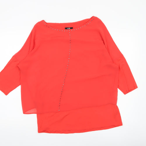 Wallis Women’s Red Tunic Blouse M 3/4 Sleeve Studded Boat Neck