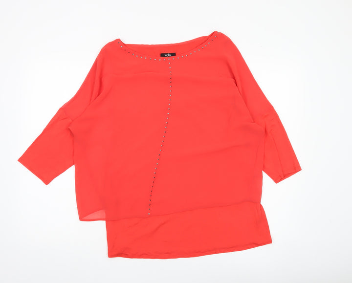 Wallis Women’s Red Tunic Blouse M 3/4 Sleeve Studded Boat Neck