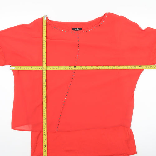 Wallis Women’s Red Tunic Blouse M 3/4 Sleeve Studded Boat Neck