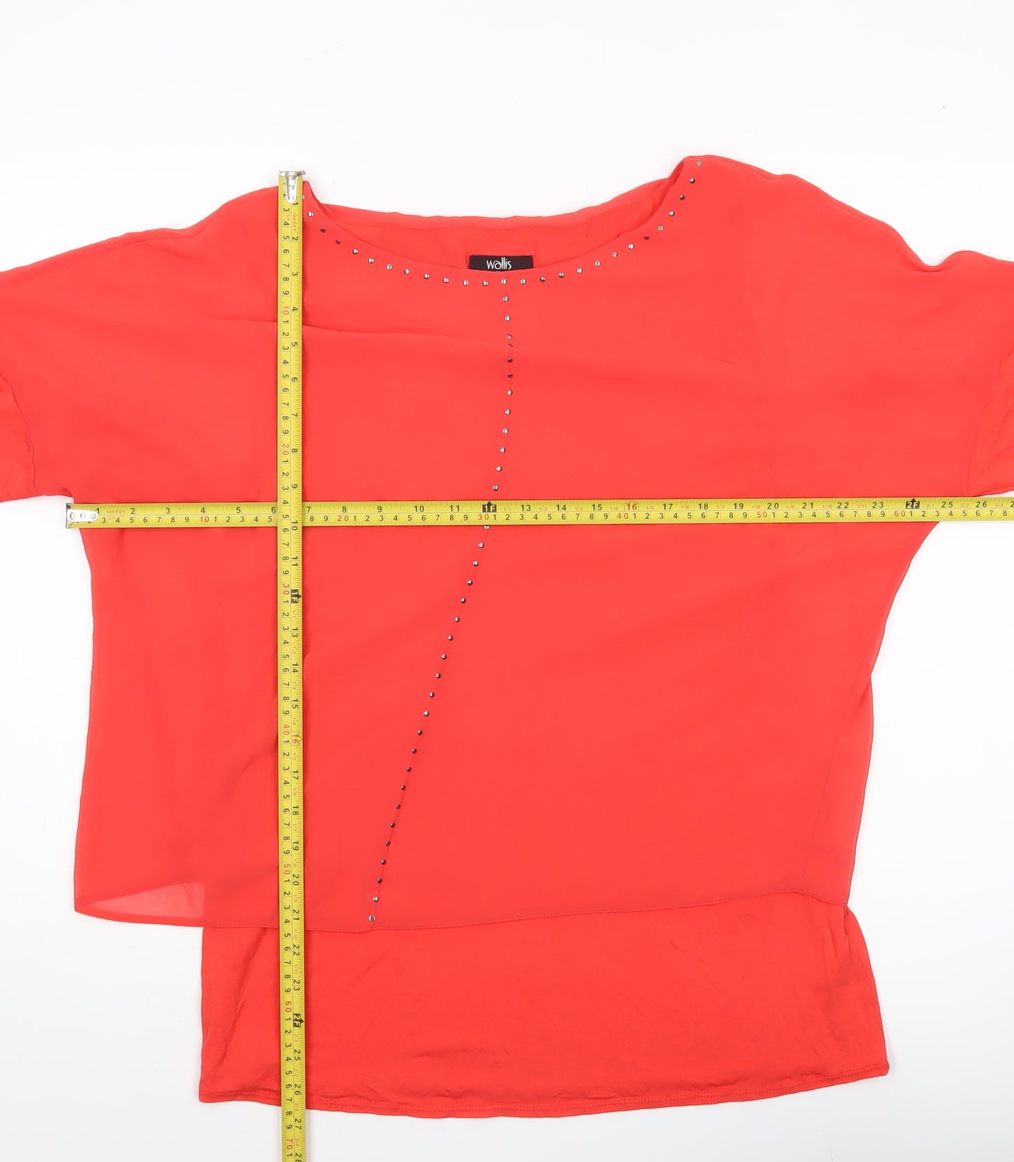 Wallis Women’s Red Tunic Blouse M 3/4 Sleeve Studded Boat Neck