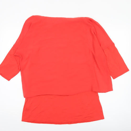 Wallis Women’s Red Tunic Blouse M 3/4 Sleeve Studded Boat Neck