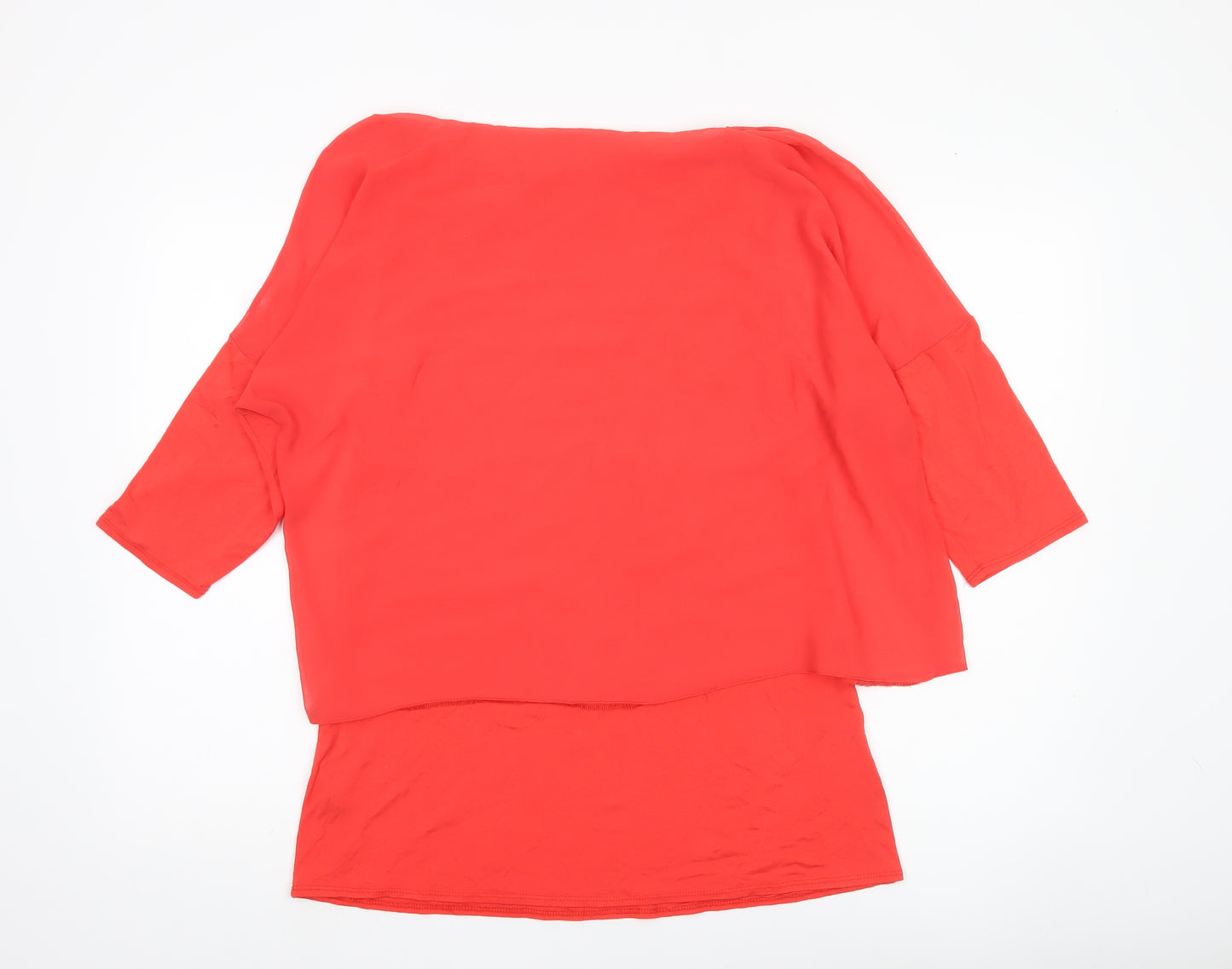 Wallis Women’s Red Tunic Blouse M 3/4 Sleeve Studded Boat Neck