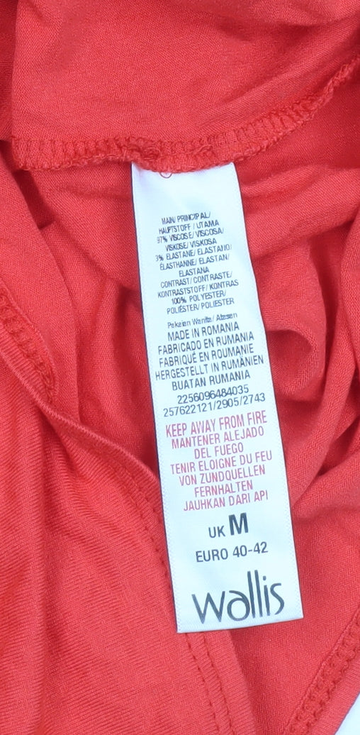 Wallis Women’s Red Tunic Blouse M 3/4 Sleeve Studded Boat Neck