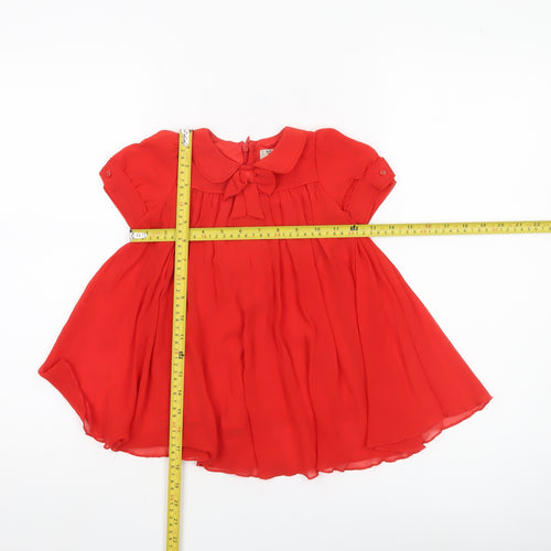 Next Girls Red A-Line Party Dress 12-18 Months Puff Sleeve Bow Detail