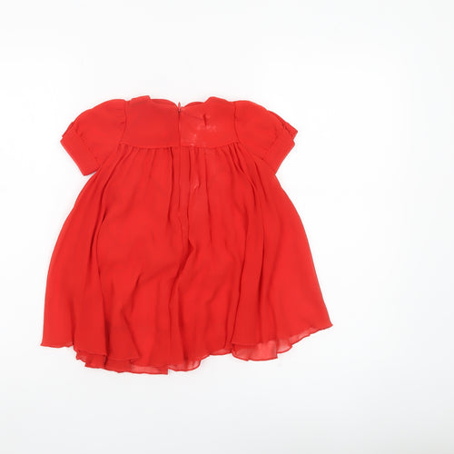 Next Girls Red A-Line Party Dress 12-18 Months Puff Sleeve Bow Detail