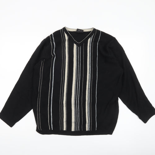 Next Women’s Black Striped V-Neck Knit Jumper Size M Long Sleeve