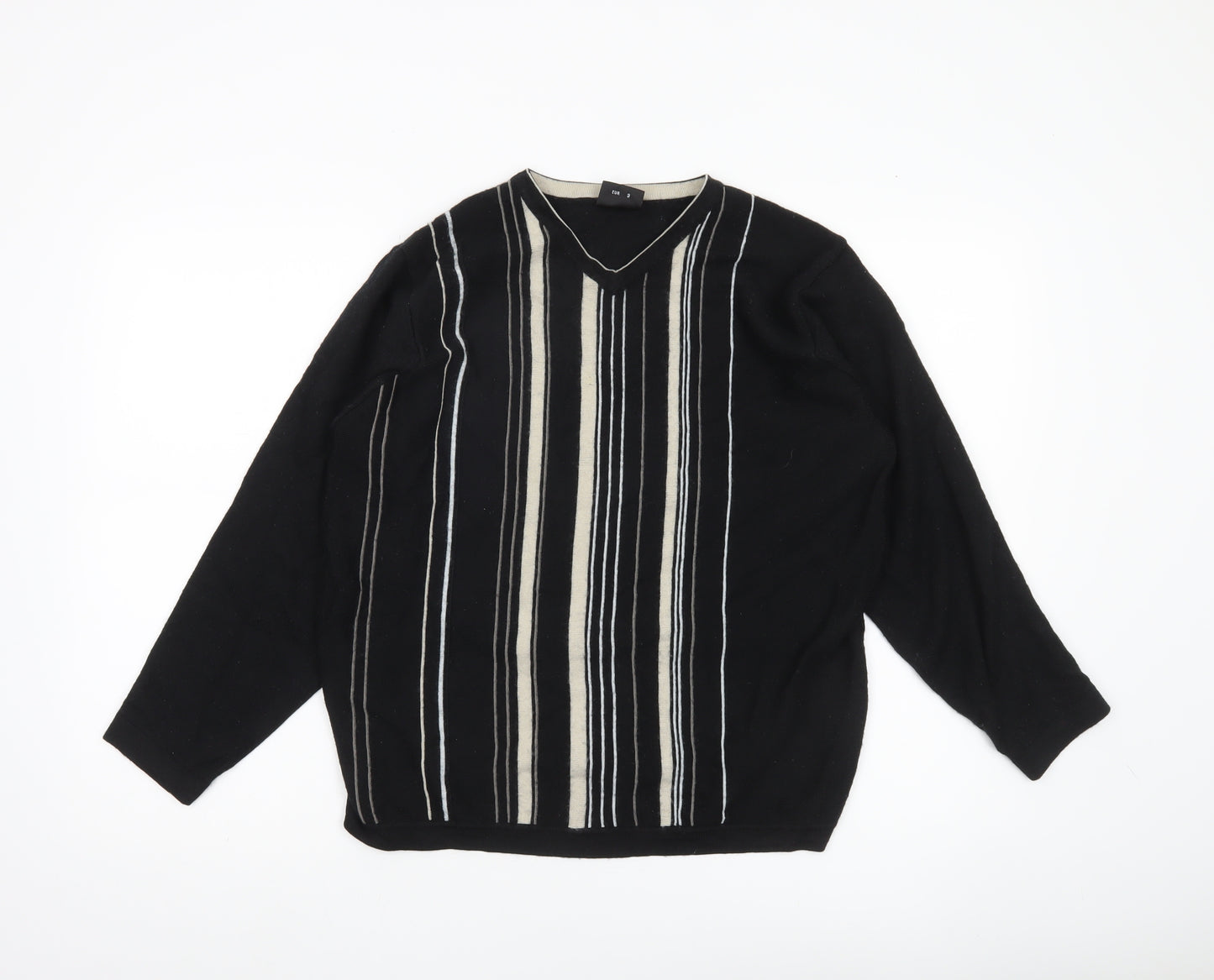 Next Women’s Black Striped V-Neck Knit Jumper Size M Long Sleeve