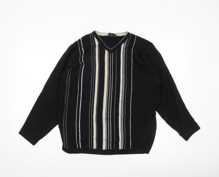Next Women’s Black Striped V-Neck Knit Jumper Size M Long Sleeve